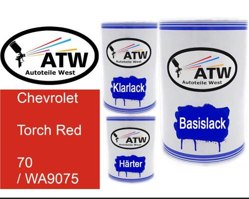 Chevrolet, Torch Red, 70 / WA9075: 500ml Lackdose + 500ml Klarlack + 250ml Härter - Set, von ATW Autoteile West.